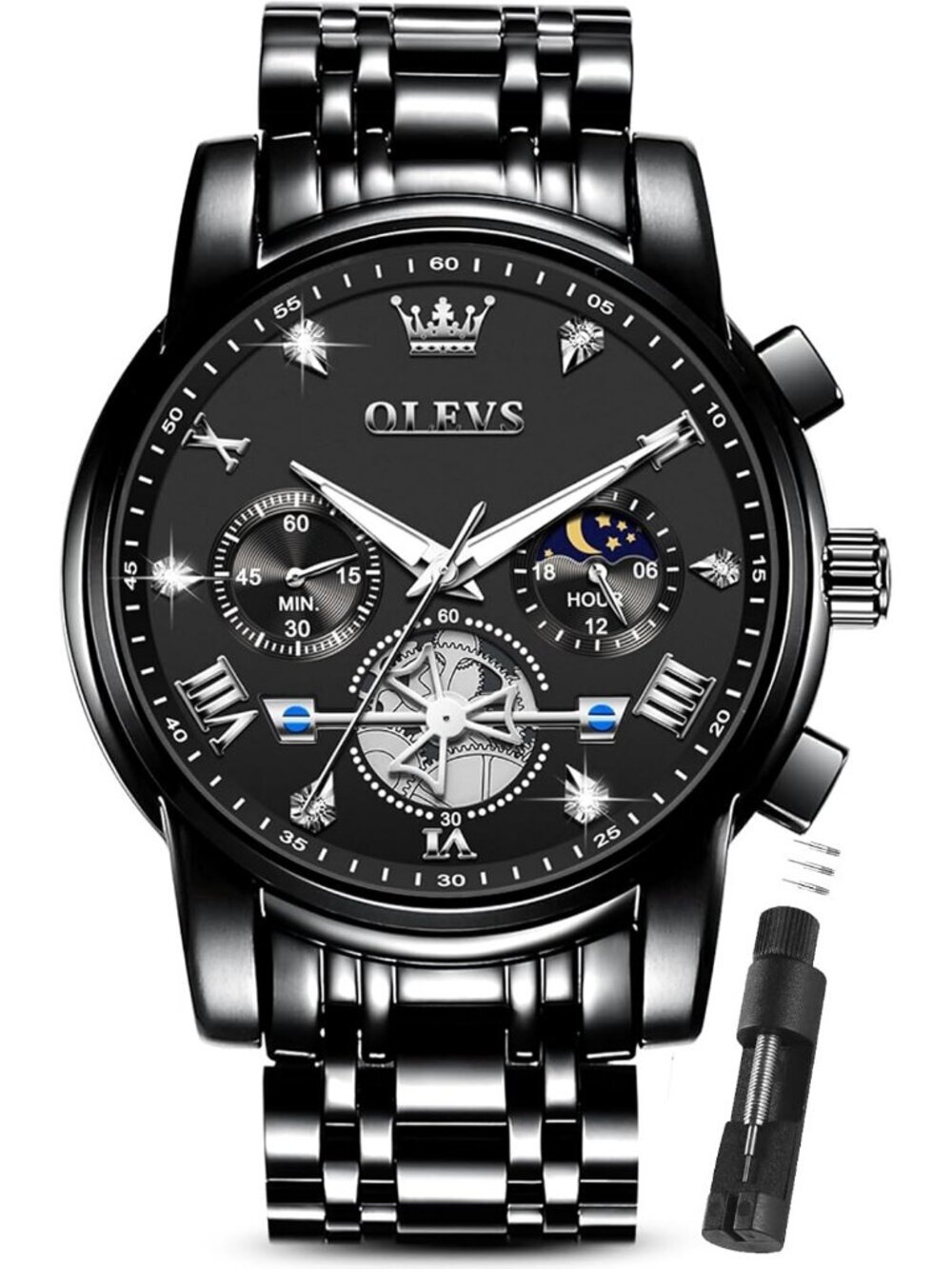 Men's Black/Silver Black Luxury Octagon Stainless Steel Waterproof Dress Watch